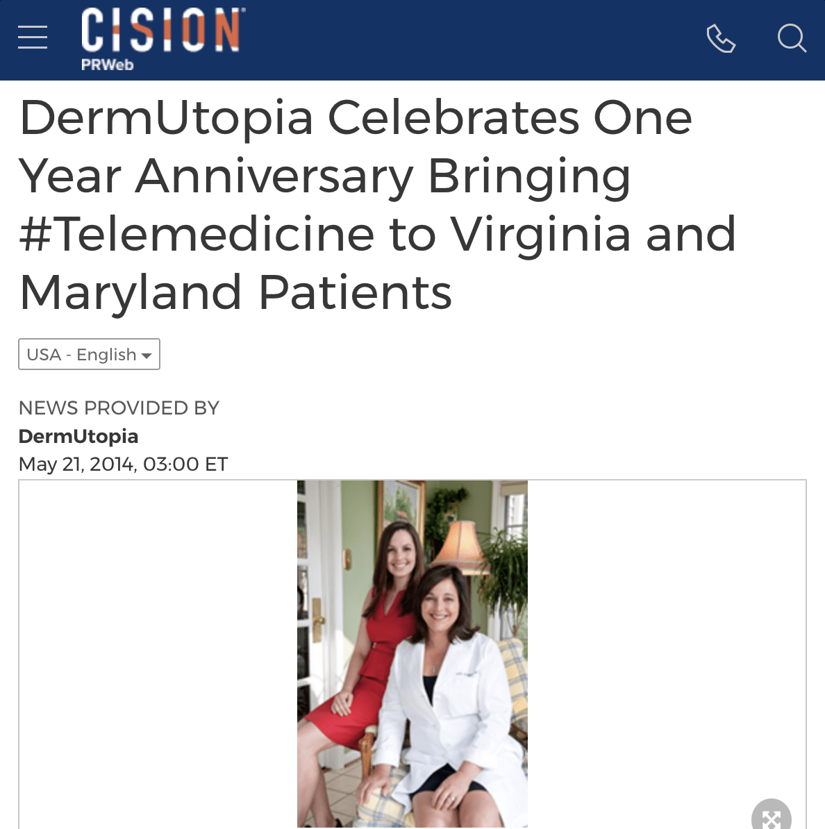 PRWeb - DermUtopia Celebrates One Year Anniversary Bringing #Telemedicine to Virginia and Maryland Patients